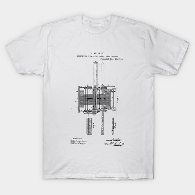 Machine for opening the eyes of loom harness Vintage Patent Hand Drawing T-Shirt by TheYoungDesigns